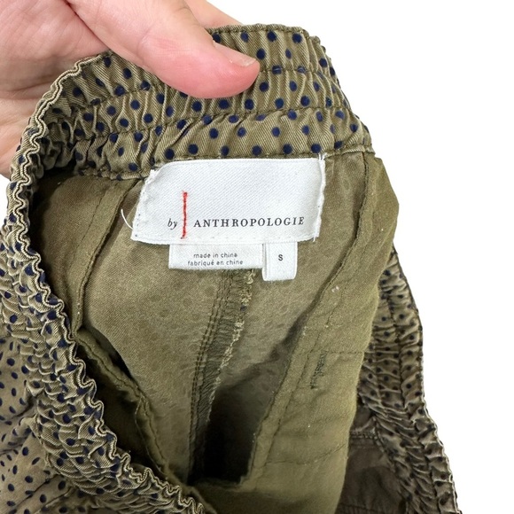 Anthropologie Green Flocked Polka Dot Joggers - Picture 7 of 8